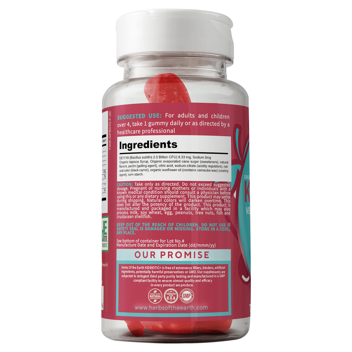 KIDBIOTIC+ Probiotics for Kids USDA Organic, Non-GMO, Vegan, Strawberry Flavor