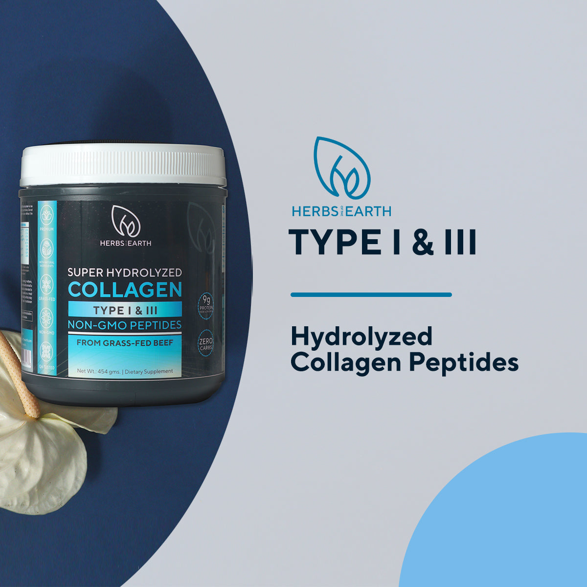 Collagen Powder+Peptides 9g Protein, 454g jar