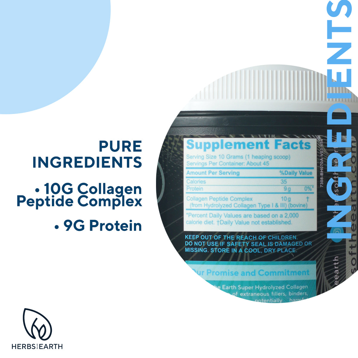 Collagen Powder+Peptides 9g Protein, 454g jar