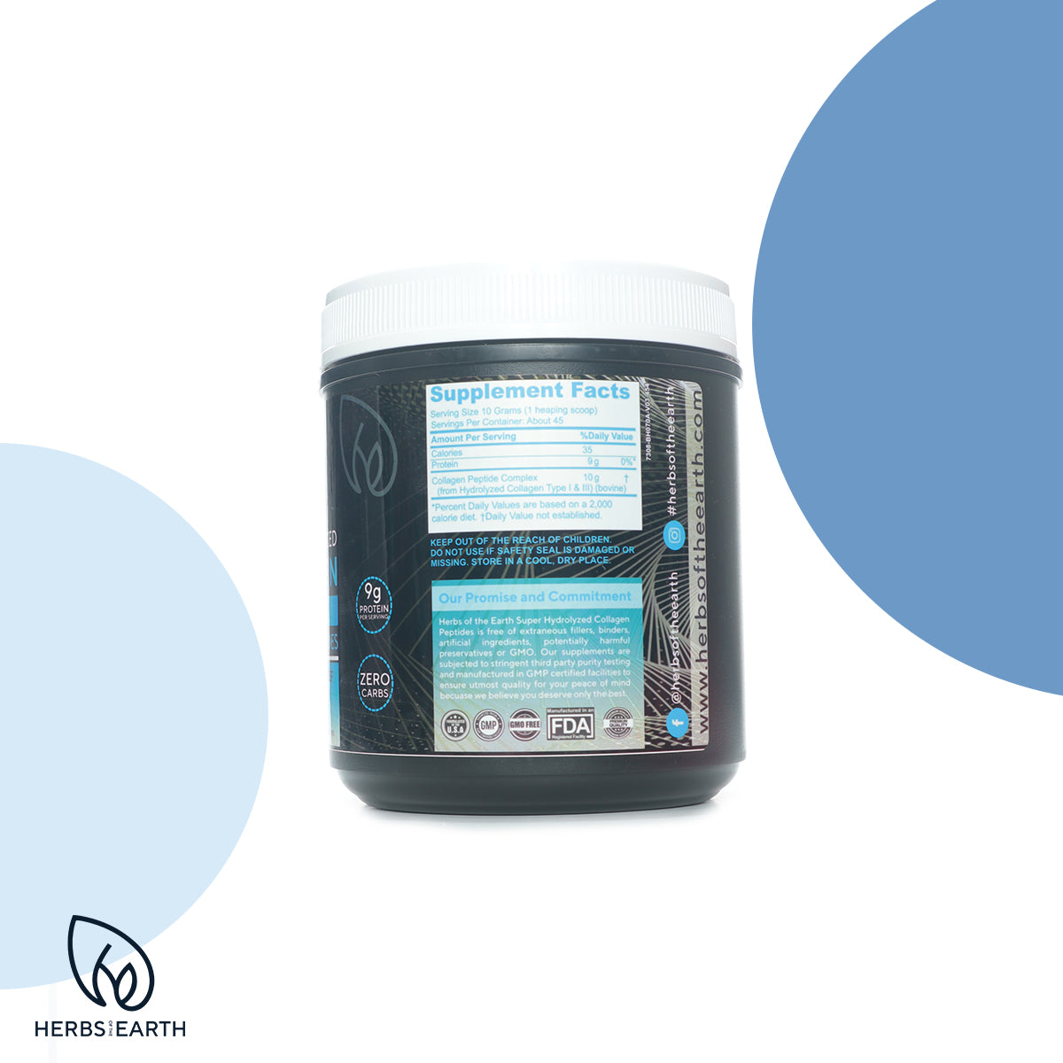 Collagen Powder+Peptides 9g Protein, 454g jar