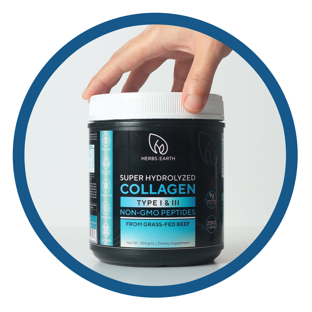 Collagen Powder+Peptides 9g Protein, 454g jar