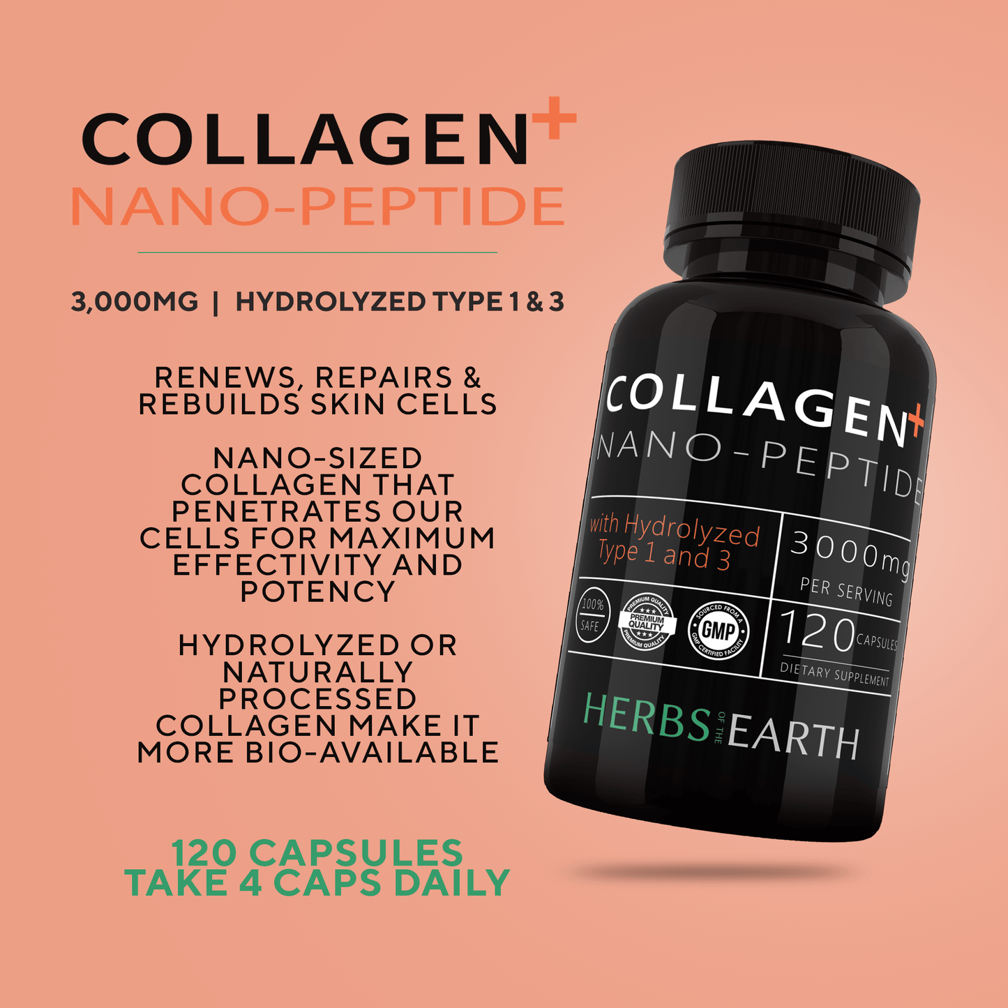 Biotin 10,000MCG 90 capsules and Collagen Nano Peptides Hydrolyzed Types 1 and 3